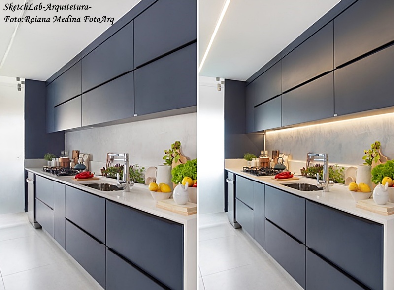 Cozinha Elegante com Azul Marinho e Detalhes Dourados - inspiração