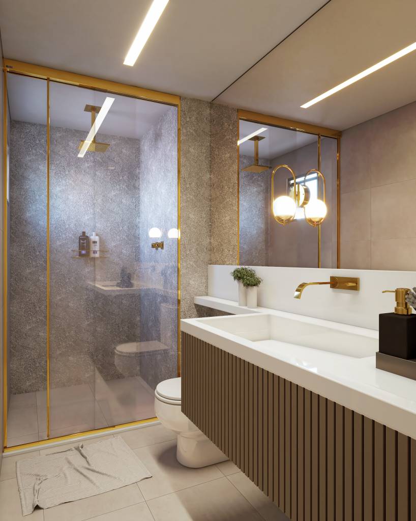 Banheiro Elegante com Detalhes em Dourado - ideia