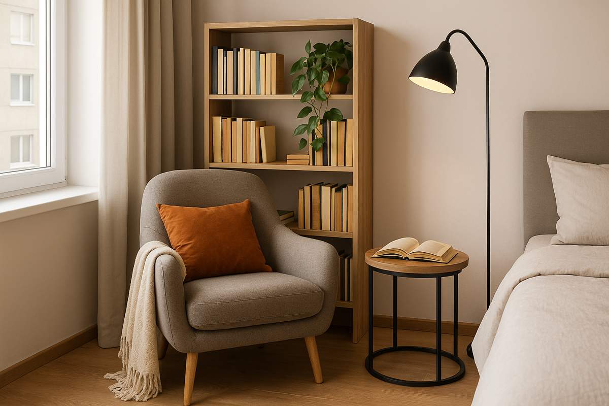 Cantinho de Leitura Aconchegante: Poltrona Charmosa e Luminária Direcionada - inspiração