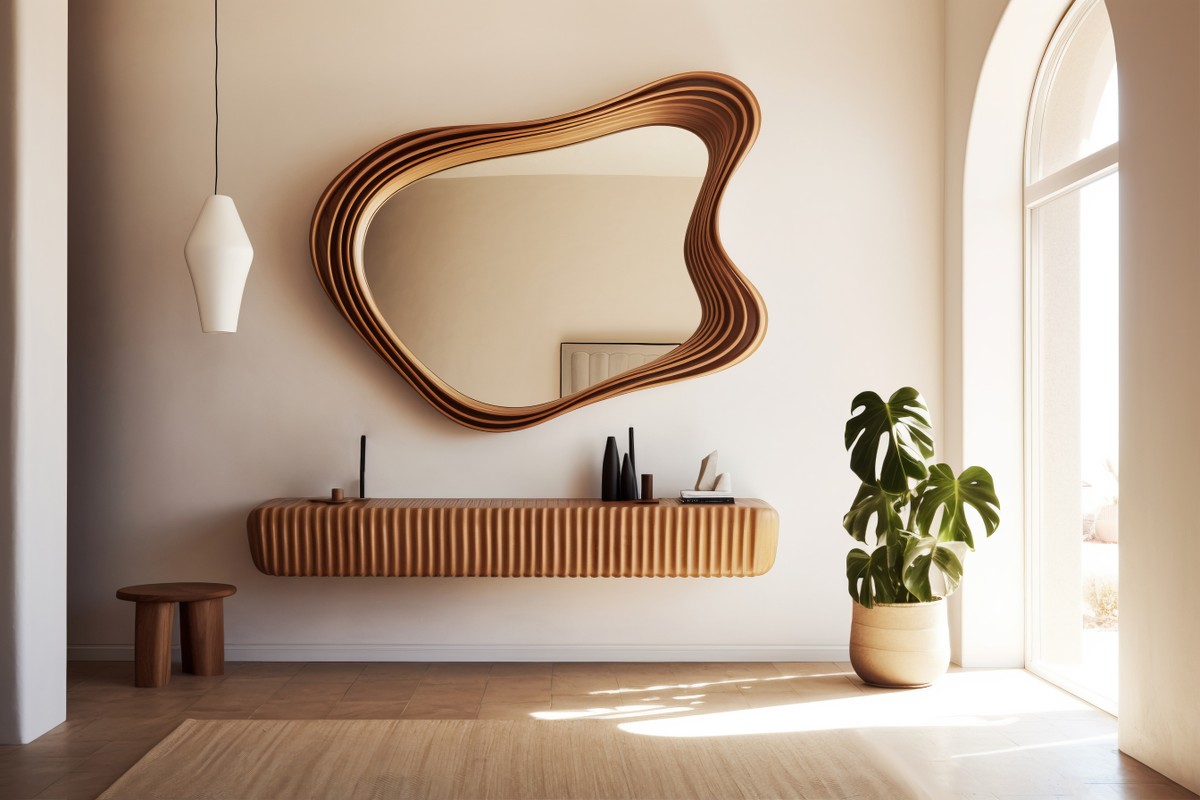 Espelho em Formato Orgânico: Design Inovador e Fluidez - detalhe