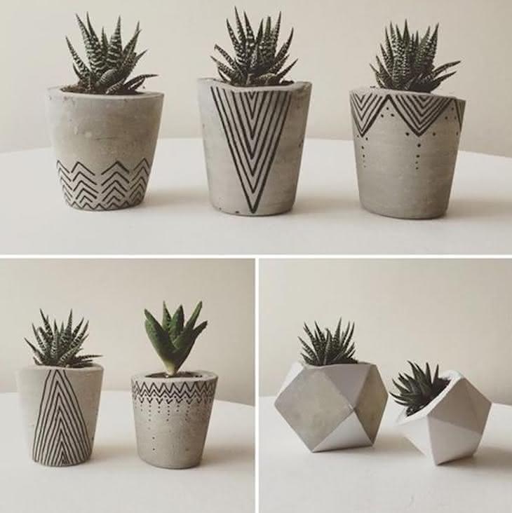 Vasos de Cimento DIY com Pintura Geométrica: Modernidade Criativa - inspiração