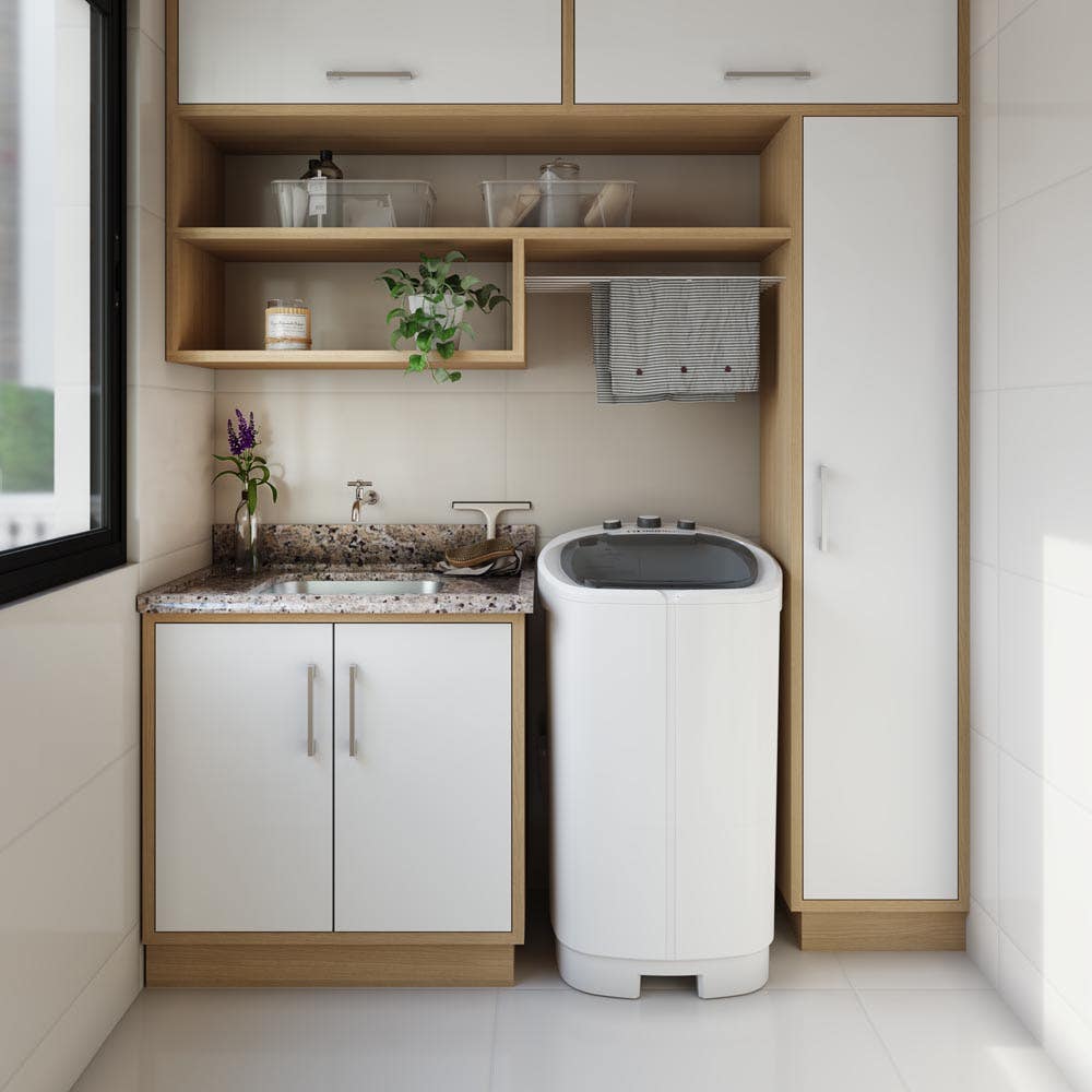 Lavanderia Sustentável: Detalhes em Madeira de Demolição e Produtos Ecológicos - detalhe