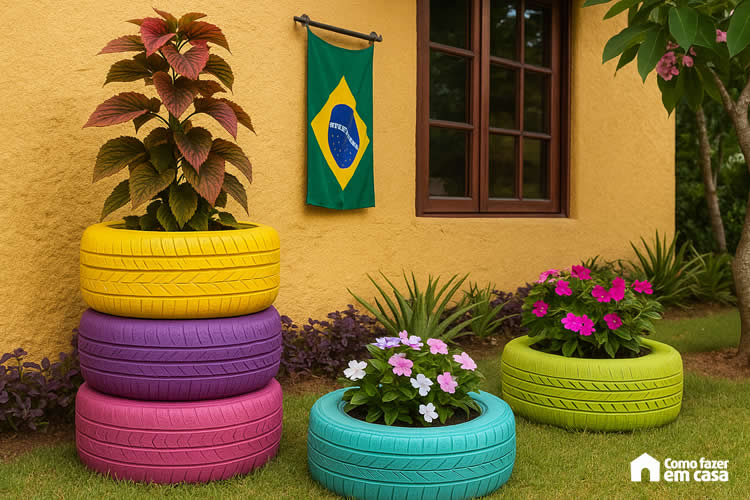 Jardim de Pneus Iluminado: Luz e Aconchego para as Suas Noites - inspiração