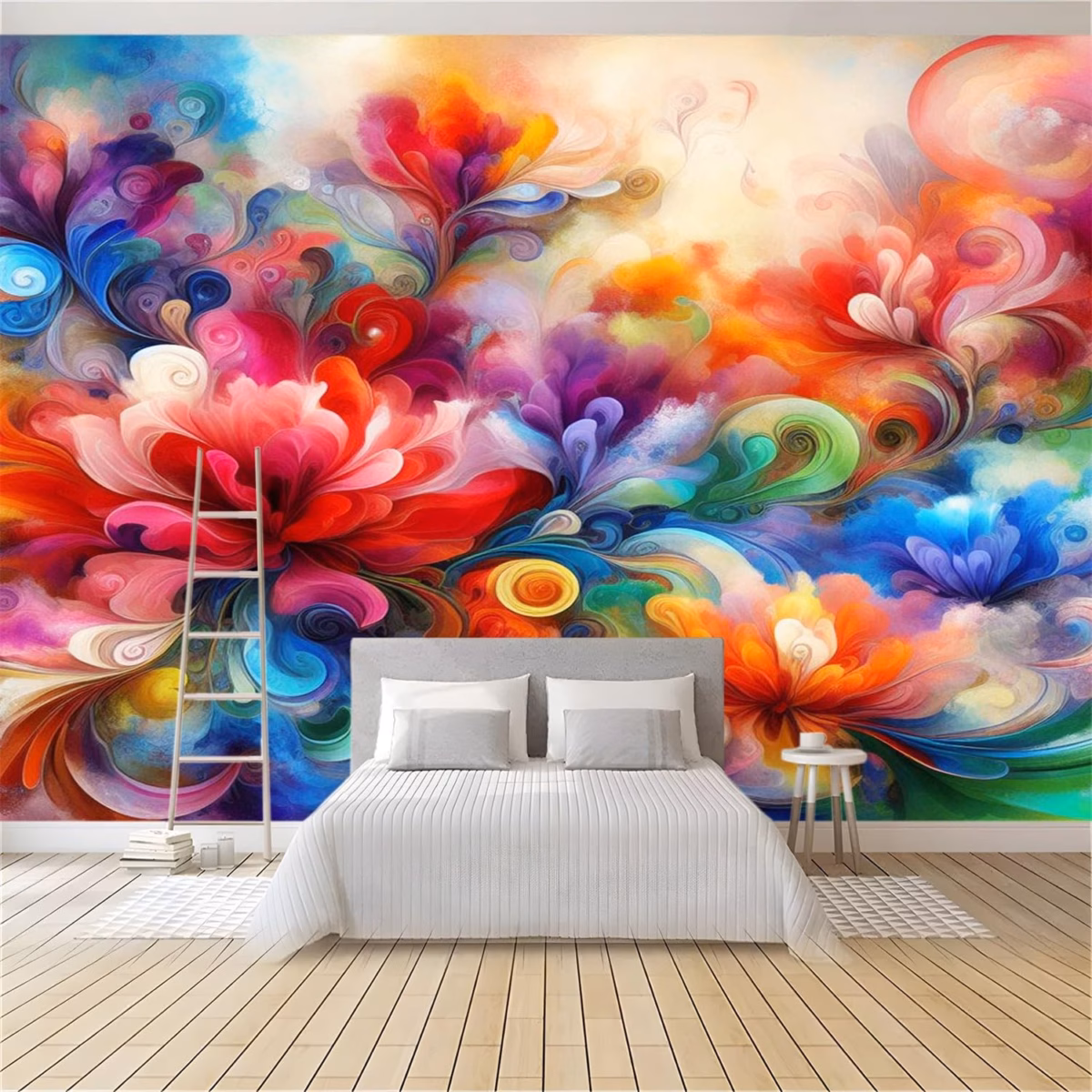 Arte Abstrata na Parede: Cores Vibrantes e Formas Livres para um Quarto Cheio de Personalidade - detalhe