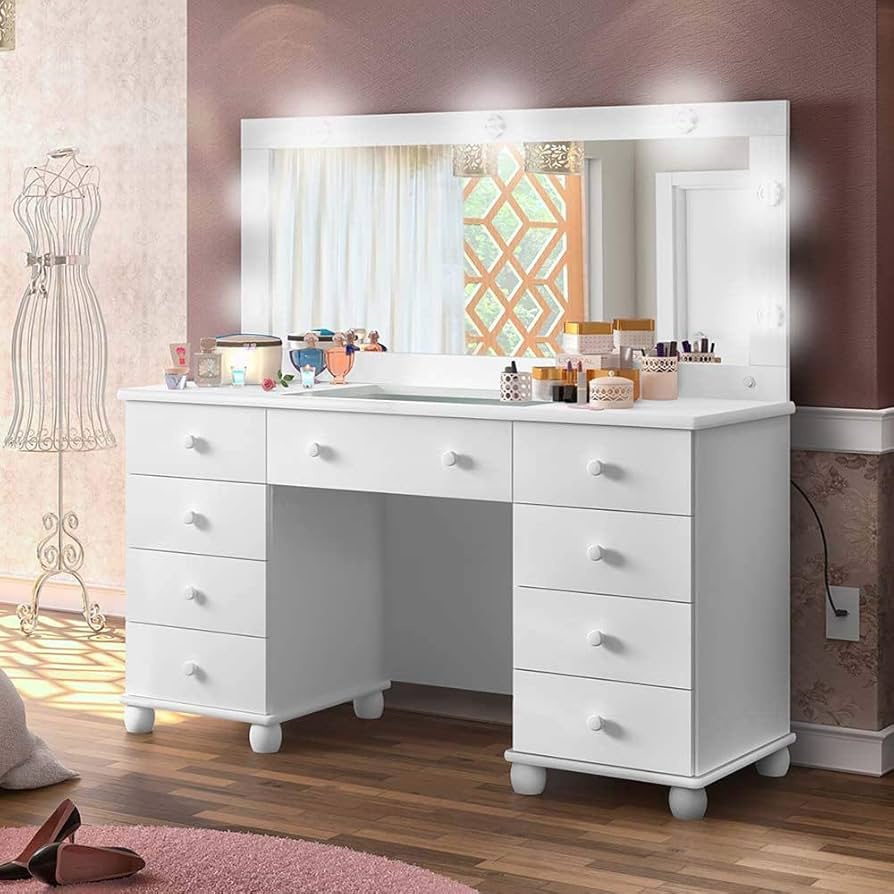 Penteadeira Camarim com Iluminação Embutida no Espelho: Praticidade e Elegância em um Só Lugar - detalhe