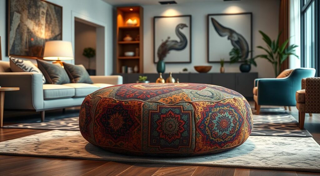 Puff com Estampa Étnica: Cores e Texturas Vibrantes - ideia