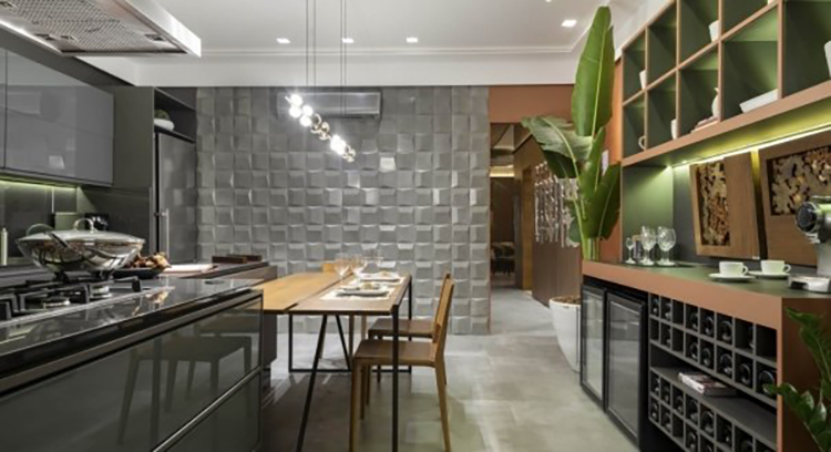 Estilo Industrial Chic: Revestimento 3D com Efeito de Concreto Aparente - inspiração