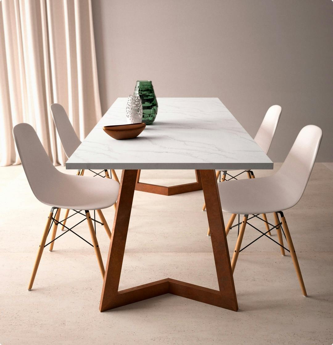 Mesa de Jantar com Tampo em Silestone Branco e Base em Aço Inox para Receber com Estilo - inspiração