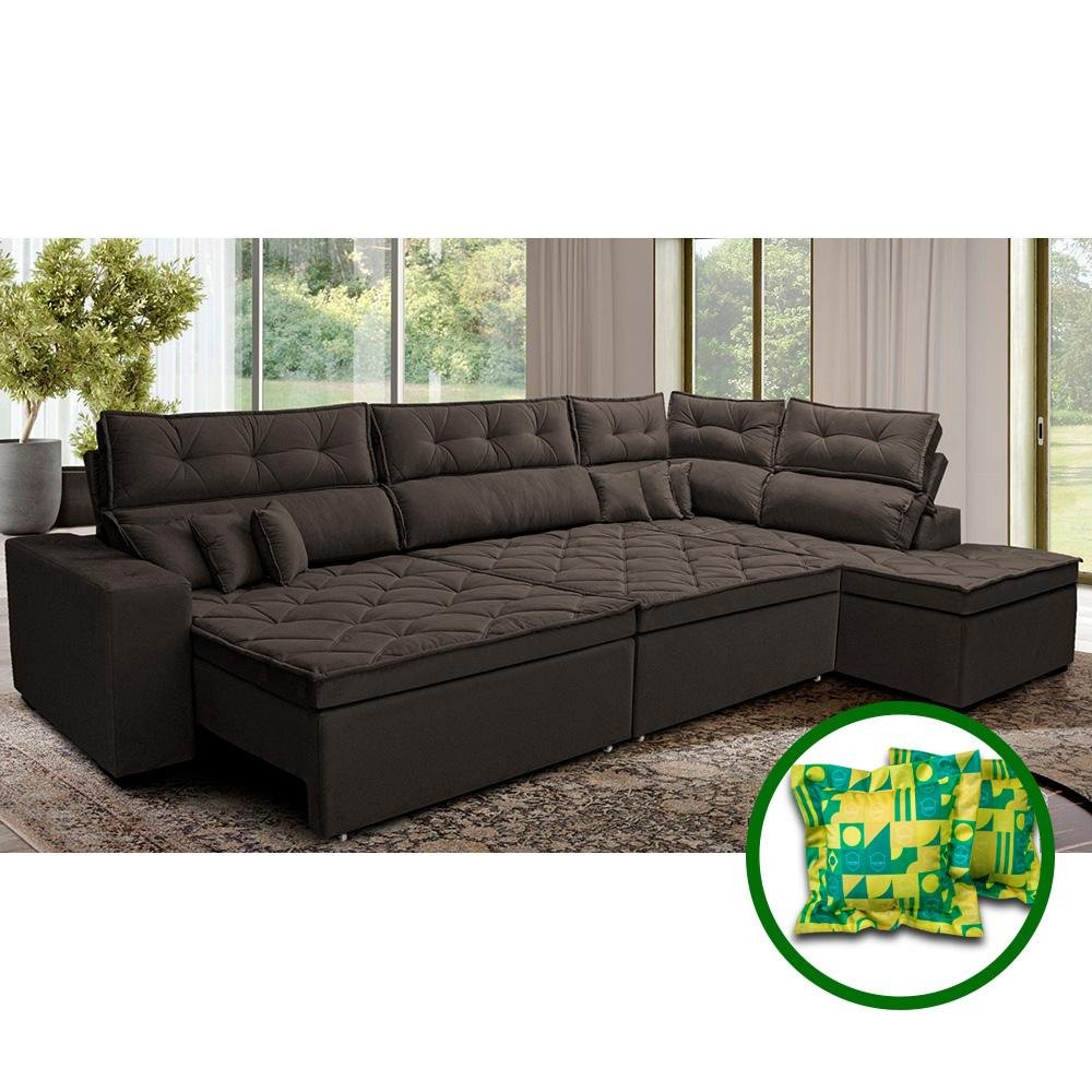 Conforto Ampliado: Sofá de Canto Retrátil e Reclinável com Chaise Longue Extra - detalhe