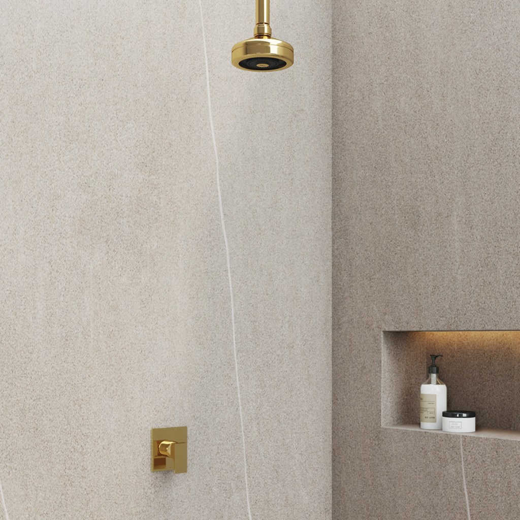 Chuveiro de Teto Redondo com Acabamento Dourado: Um Toque de Glamour - ideia