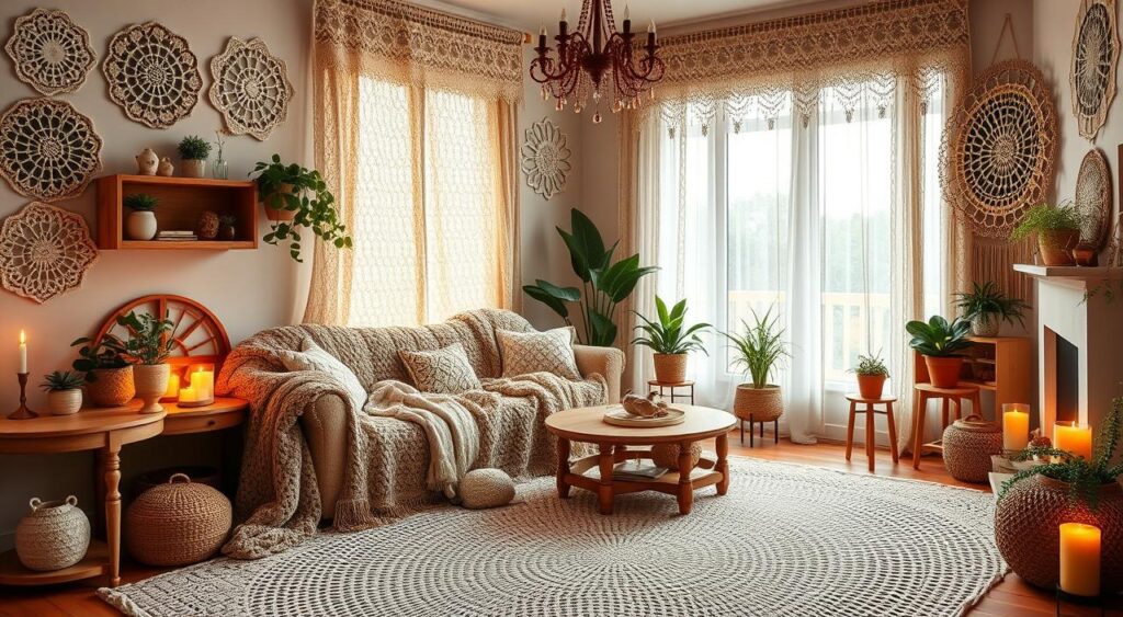 Sala de Estar com Detalhes em Crochê - ideia