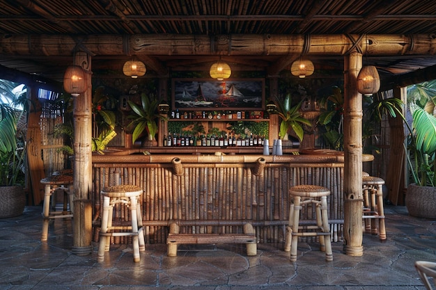 Um Toque Tropical: Bar com Bambu, Cores Vibrantes e Frutas Frescas - inspiração