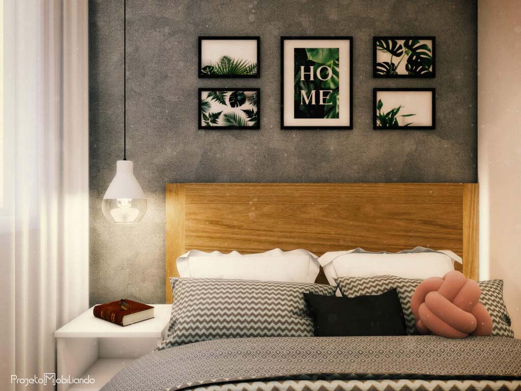 Quarto de Casal Urbano com Cimento Queimado e Neon - detalhe