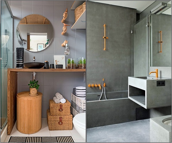 Banheiro Industrial: Cimento Queimado e Tubulações Expostas - detalhe