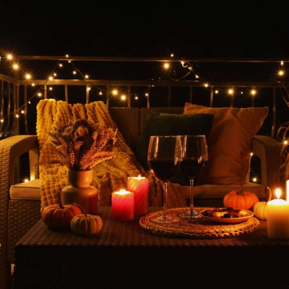 Iluminação Aconchegante com Cordões de Luz e Velas - inspiração