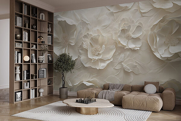Delicadeza Romântica: Sala com Papel de Parede 3D Floral - inspiração