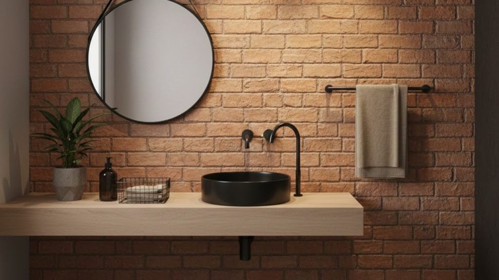 Banheiro com Tijolinho: Um Toque Industrial e Elegante - ideia