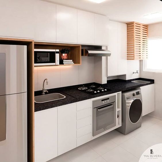 Cozinha Corredor Integrada à Lavanderia com Divisórias Criativas - ideia
