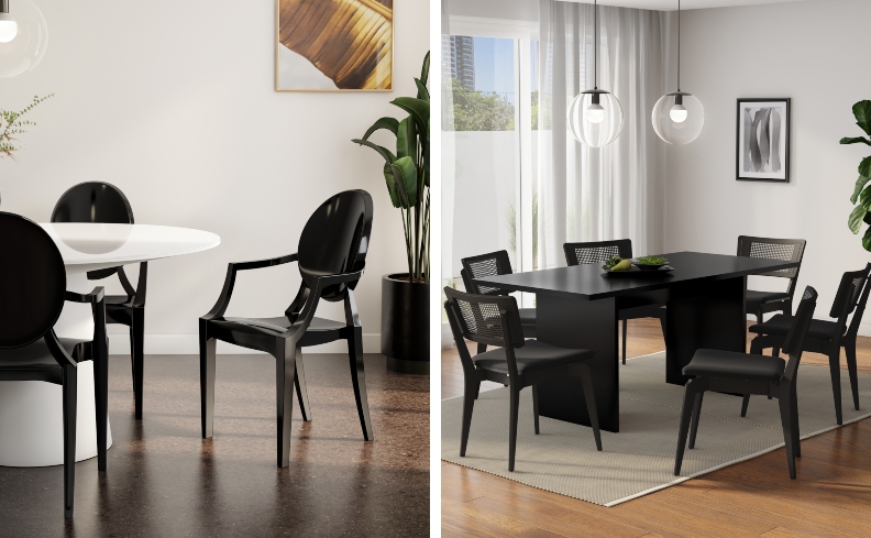 Elegância em Preto e Branco: Sala de Jantar com Design Minimalista e Sofisticado - ideia