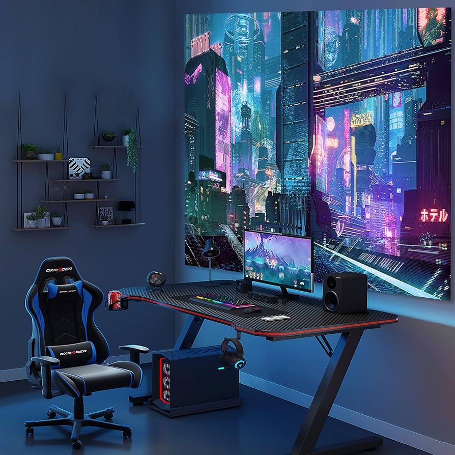 Quarto com Escrivaninha Iluminada e Detalhes Neon - inspiração