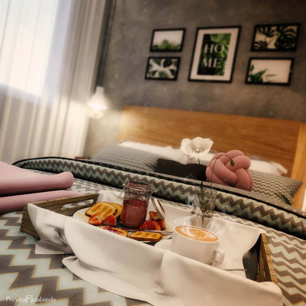 Quarto de Casal Urbano com Cimento Queimado e Neon - ideia