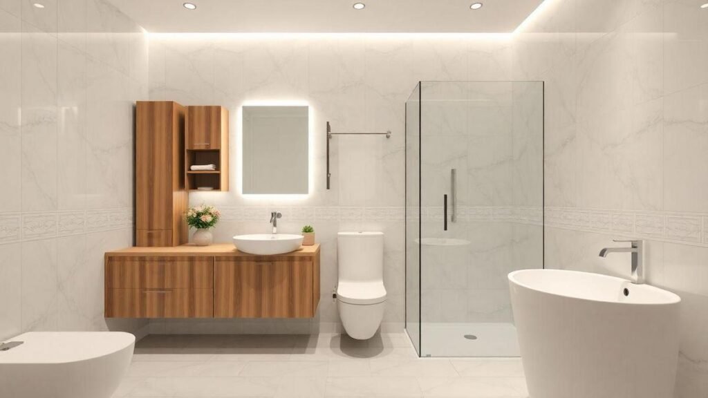 Banheiro Escandinavo Funcional: Cores Neutras e Design Inteligente - inspiração