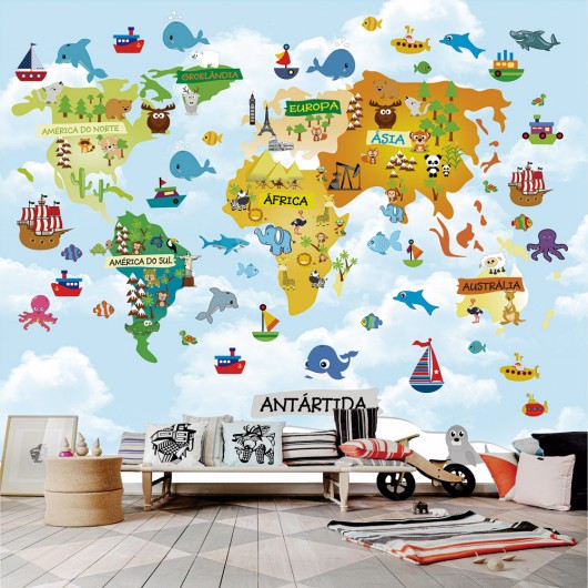 Adesivo com Mapas Mundi para Escritórios e Quartos de Aventureiros - ideia