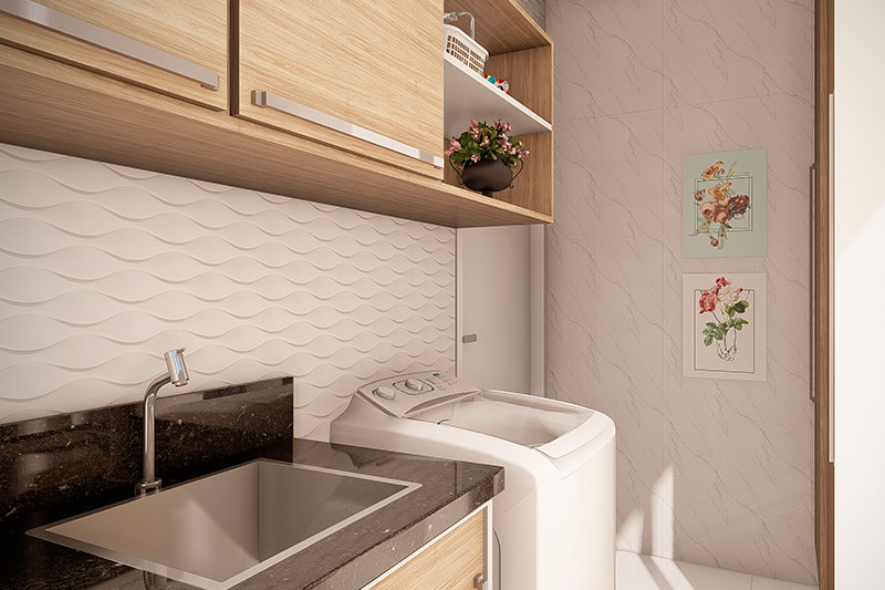 Área de Serviço Planejada com Revestimento 3D: Textura e Sofisticação! - ideia