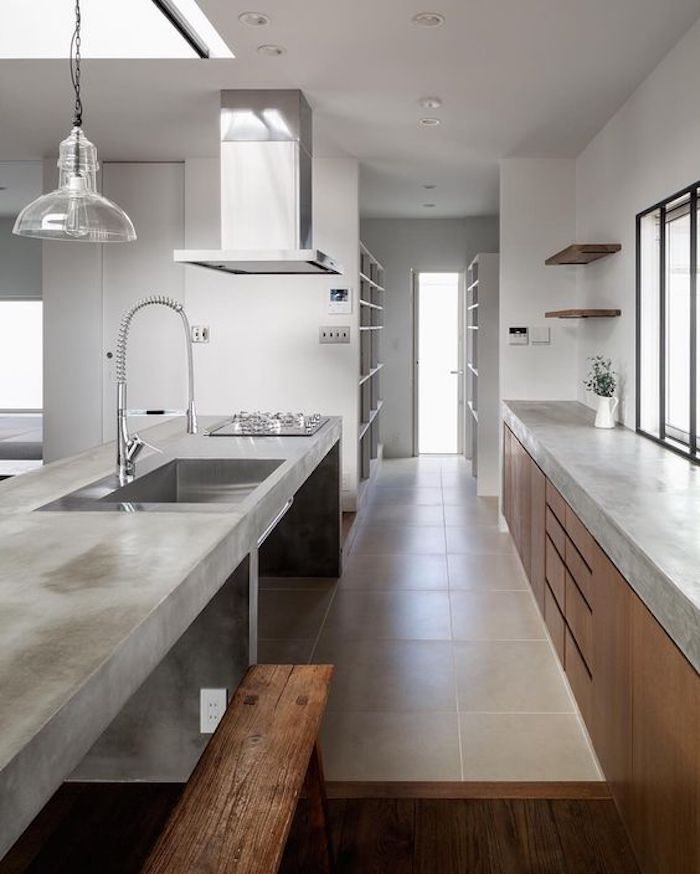 Bancada de Cozinha com Acabamento em Cimento Queimado: Visual Moderno e Minimalista - ideia