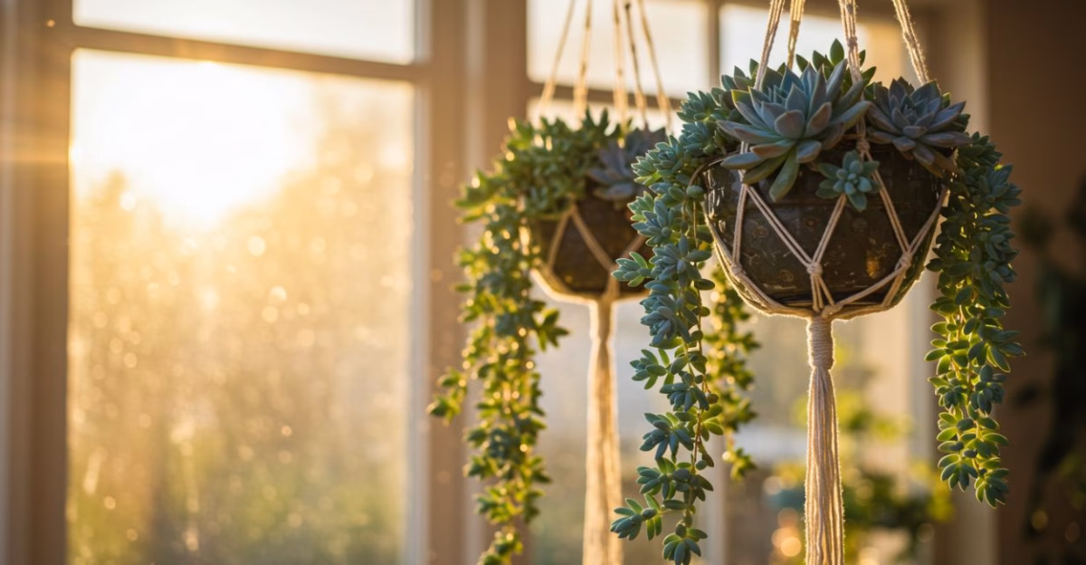 Suculentas Pendentes em Macramê: Leveza e Movimento - ideia