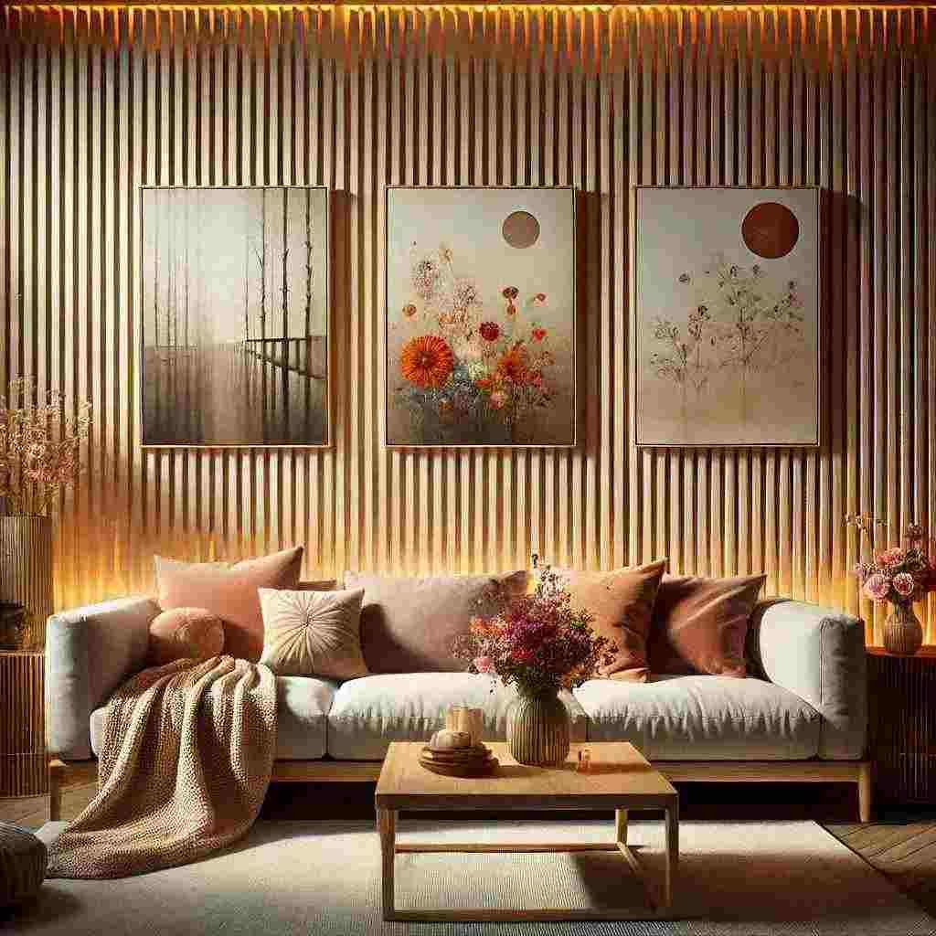 Sala de TV Impecável com Painel Ripado e Nichos Iluminados - ideia