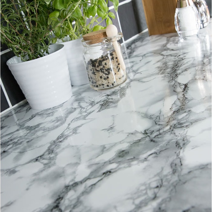 Cozinha Clean com Adesivo Marmorizado Branco - inspiração