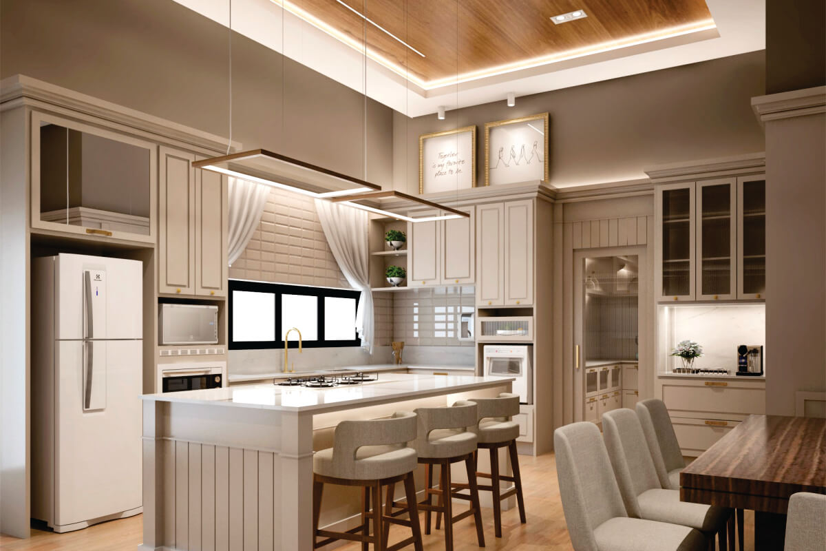 Cozinha Clean com Branco Total e Iluminação Estratégica - detalhe