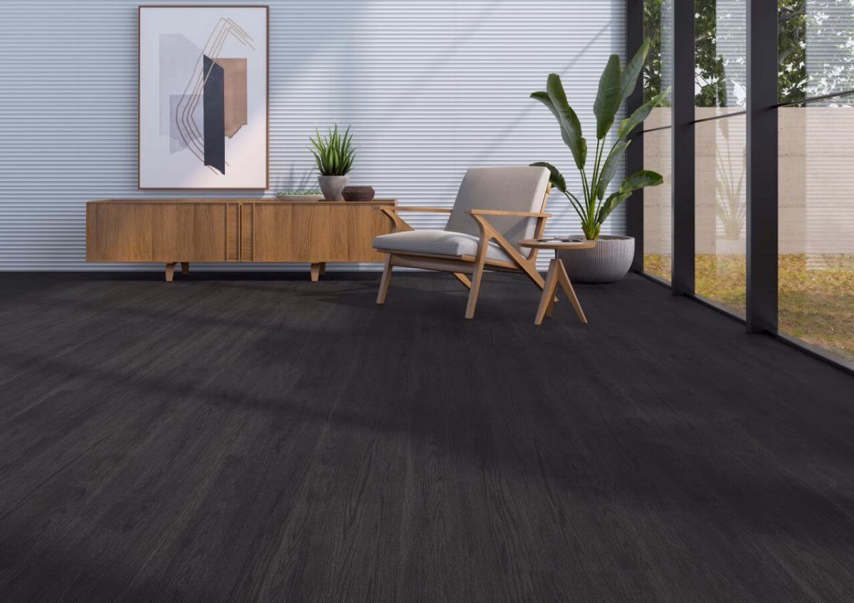Sofisticação Discreta: Piso Vinílico 2mm Preto para Ambientes Elegantes - detalhe