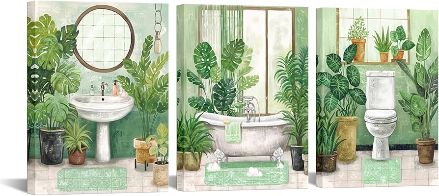 Banheiro Tropical: Cores Vibrantes e Estampas de Folhas - ideia