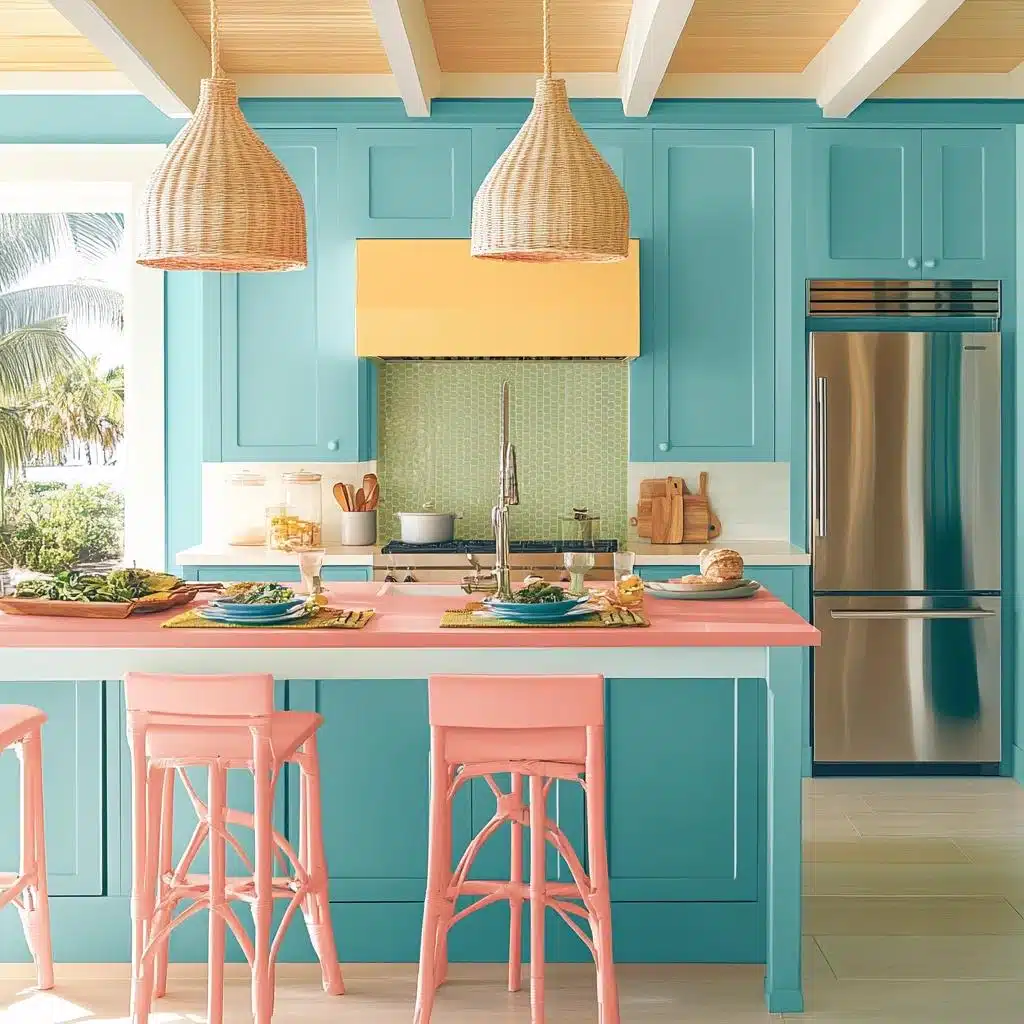 Cozinha Tropical com Cores Vibrantes e Elementos Naturais - ideia