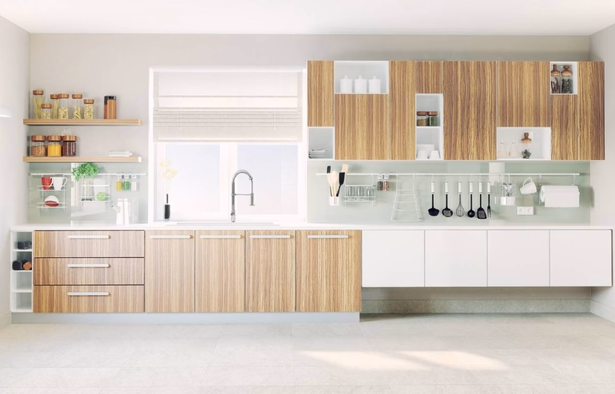 Armário de Cozinha Planejado com Detalhes em Rattan: Leveza e Sofisticação Natural - detalhe