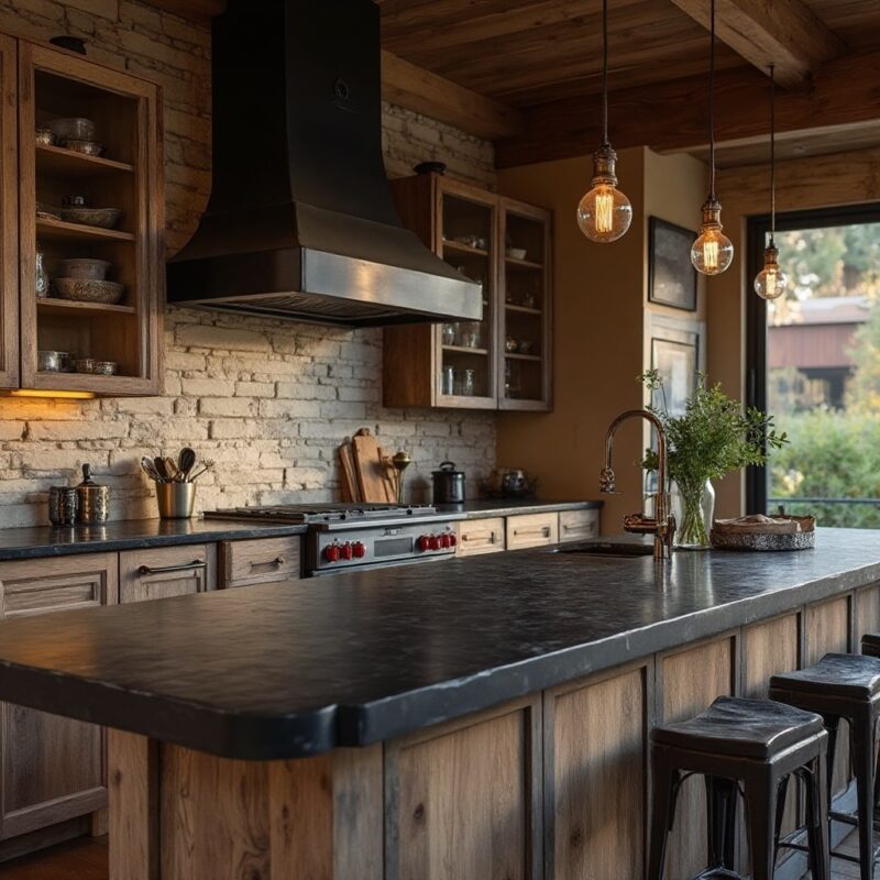 Bancada Rústica com Detalhes em Madeira de Demolição: Aconchego e Sustentabilidade - detalhe