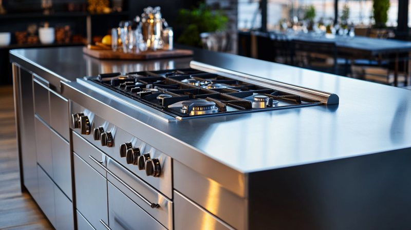 Bancada de Cozinha Estilo Industrial com Aço Inox: Robustez e Design Moderno - inspiração