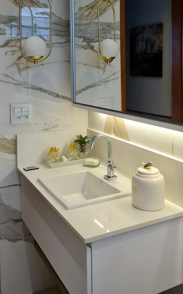 Bancada de Quartzo com Iluminação LED: Destaque e Sofisticação - ideia