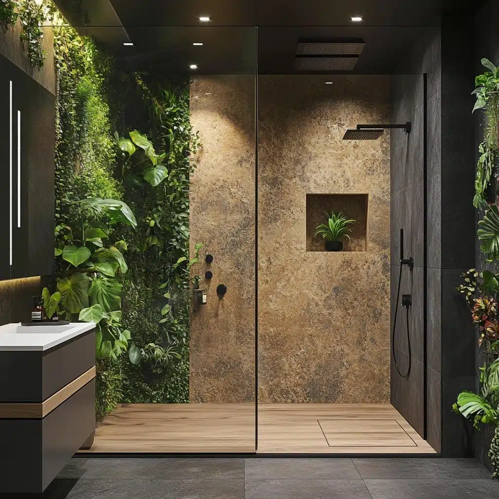 Banheiro Pequeno e Aconchegante com Madeira Natural e Plantas - detalhe