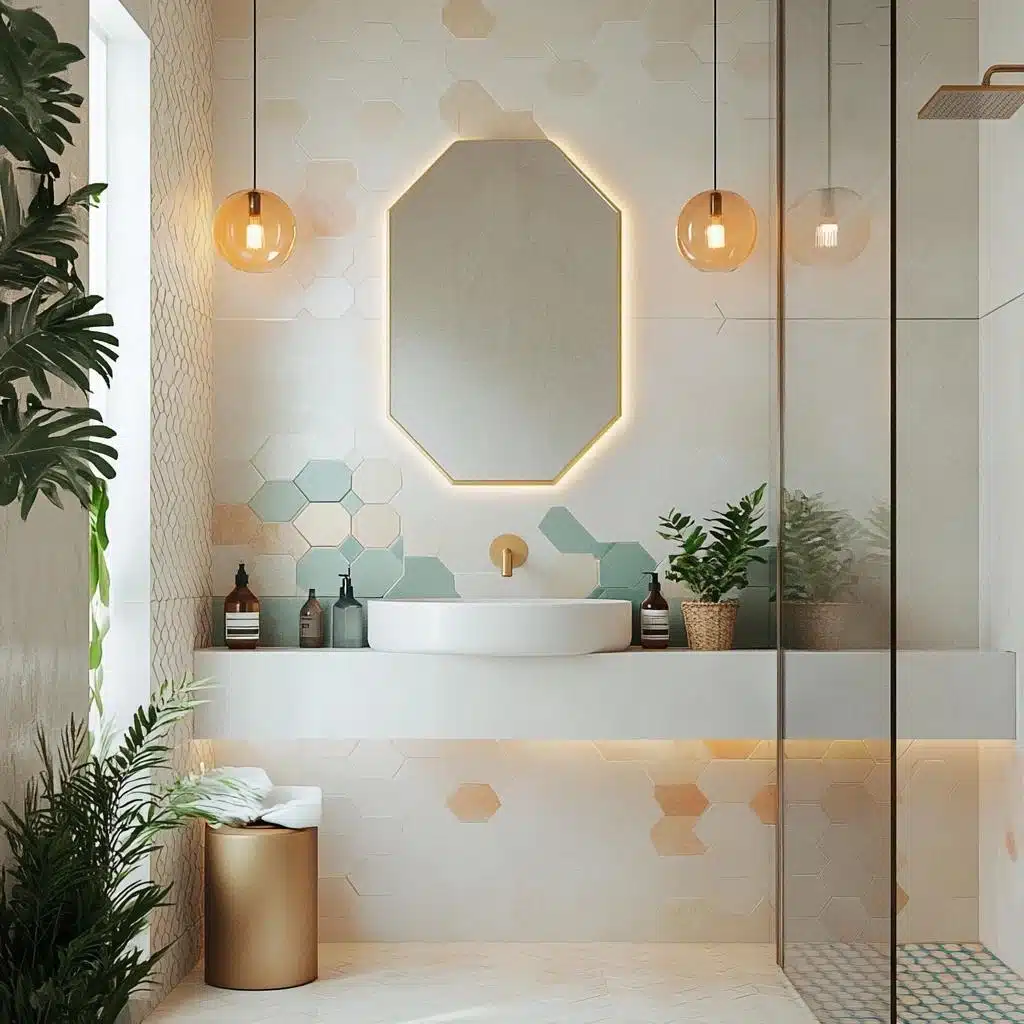 Banheiro Pequeno com Azulejos Coloridos: Alegria e Personalidade em Cada Detalhe - ideia