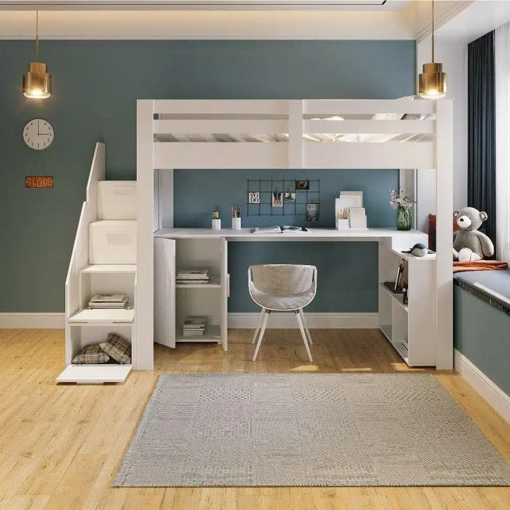 Cama Suspensa com Escrivaninha Embutida: Trabalho e Descanso Integrados - detalhe