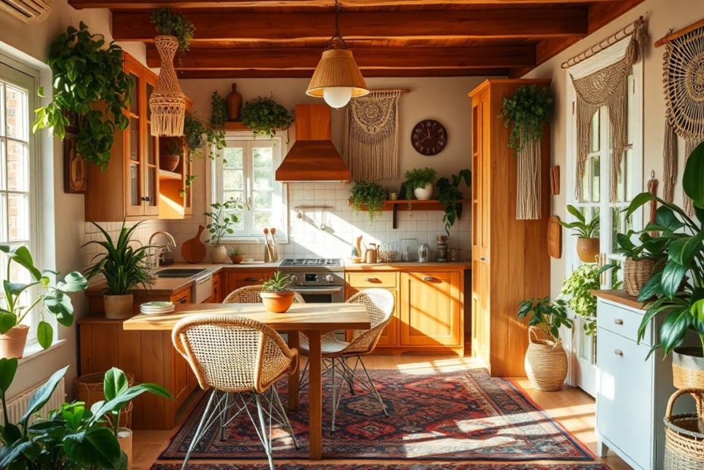 Cozinha Boho Aconchegante com Cortinas de Macramê - ideia