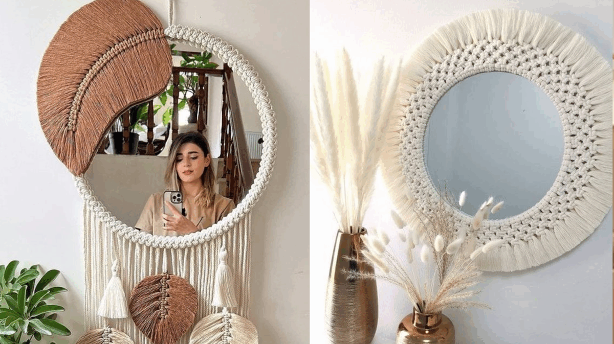 Espelho com Macramê: Toque Boho e Aconchegante Para Seu Cantinho - detalhe