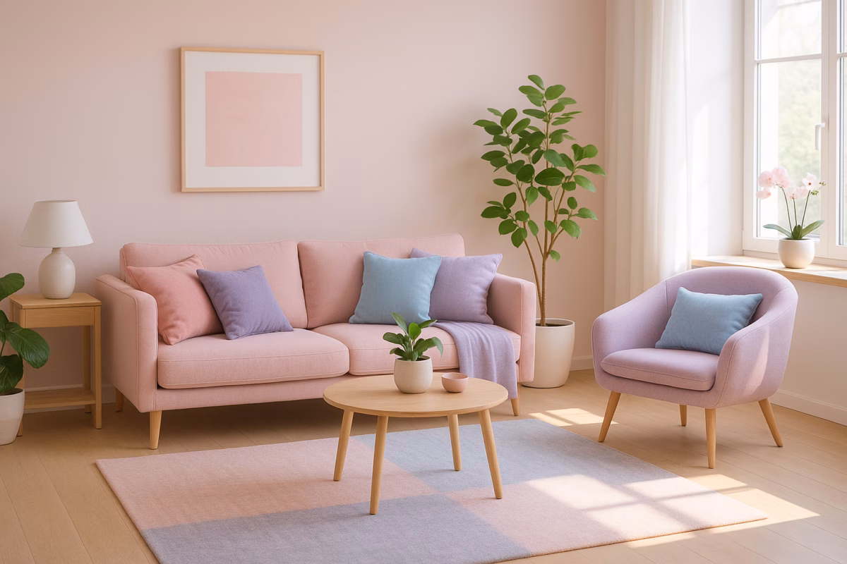 Toque Romântico: Lavanda e Rosa para uma Sala de Estar Delicada e Aconchegante - inspiração