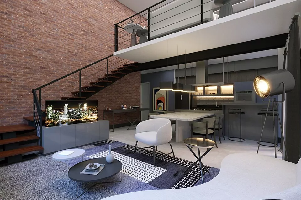 Cinza Urbano: Cimento Queimado e Toques Industriais para um Loft Moderno - detalhe