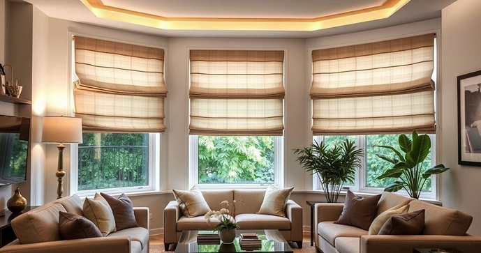 Persianas Romanas em Tecidos Rústicos: Textura e Personalidade - ideia