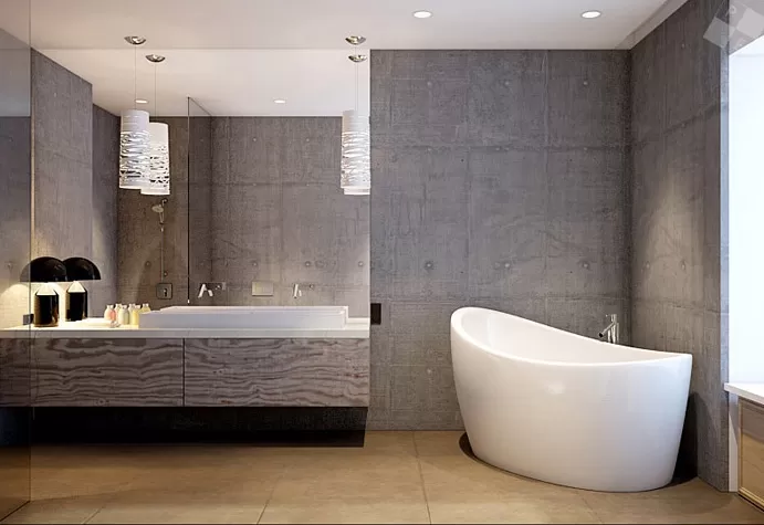 Banheira como Protagonista: Cimento Queimado e Relaxamento - detalhe