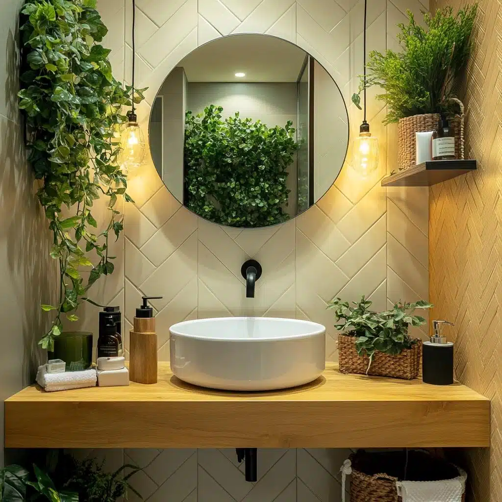 Banheiro Simples com Espelho Decorativo DIY - ideia